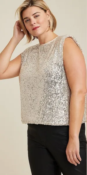 Maurices‎ Edgely™ Sequin Padded Shoulder Top 1X NWT thumbnail 1