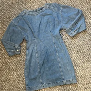 Zara Blue Denim Puff LS Mini Dress Size XS thumbnail 1