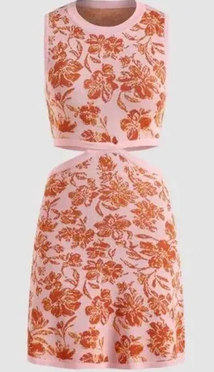Cider Pink Two-Piece Mini Dress with Orange Floral Pattern thumbnail 1