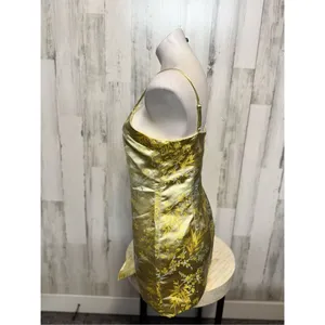 Forever 21 Yellow Gold Satin Brocade Mini Dress Womens Size Medium M Floral Slip thumbnail 3