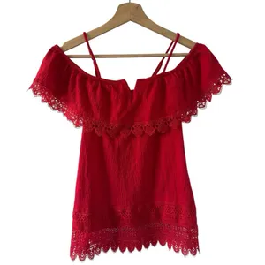 No Boundaries Red Off the Shoulder Lace Boho Top Small Flirty Festival Romantic thumbnail 3