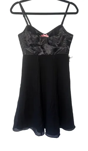 Betsey Johnson Black Silk Mini Dress Satin Bust Pink Bow IV30260 Size 2 NWT Flaw thumbnail 1