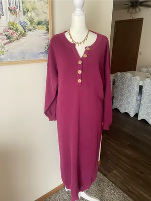 Free People FP Beach Hailee Sweater Midi Maxi Dress in Mulberry Small thumbnail 3