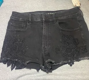 American Eagle Outfitters Black Lace Jean Shorts/ Jorts size 12 thumbnail 1