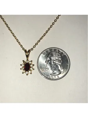 Gold Tone Vintage Red Rhinestone Dainty Pendant Necklace thumbnail 4