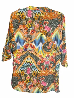 Brazilian 100% Viscose Mixed Print Boho Art Blouse Floral Eclectic L Dopamine thumbnail 4