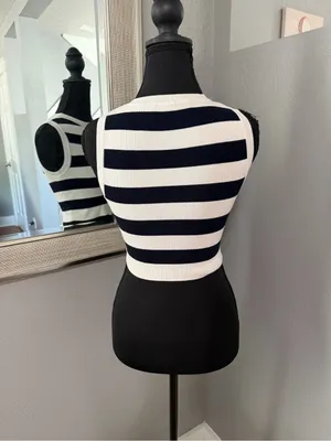 Zara striped sleeveless knit nautical costal chic crop top size small. thumbnail 4