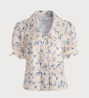 Rihoas Lace Spliced Pleated Floral Shirt thumbnail 4