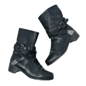 Stuart Weitzman Ranch‎ Dressing Boots Moto Buckle Leather Black Size US 6 thumbnail 1
