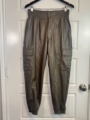 Abercrombie & Fitch Faux Brown Leather Cargo High Rise Jogger Pants Size L NWT thumbnail 2