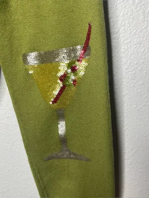 Queen of Sparkles Olive Martini Queen V Neck Sequin Elbow Patches Sweater thumbnail 6