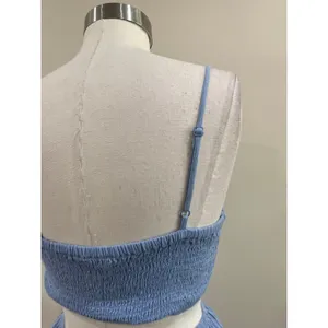Aerie Blue Smocked Mini Dress Cutout Cotton‎ Blend Casual Size Medium thumbnail 7