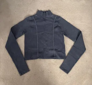 Hunter & Brown Ribbed Mock Neck Top Blue Size M thumbnail 1