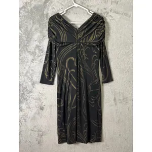 Tadashi Black Gold Draped Dress‎ Elegant Mother of the Bride Formal Large New thumbnail 3