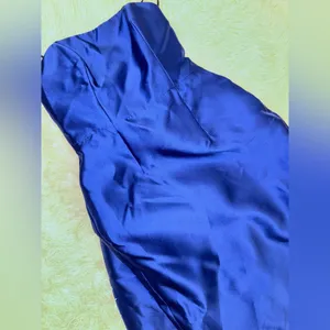 NEW Alfred Sung Strapless Satin Twill Column Gown w/ Removable Train sz 8 Blue thumbnail 5