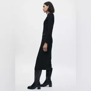 Nwt $139 Zara Zipper Midi Dress Zw Collection Black, Us Size L thumbnail 3