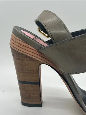 Fendi Auth Taupe Leather Block Heel Slingback Sandals Shoes **Size 37/US 7**🔥🔥 thumbnail 7