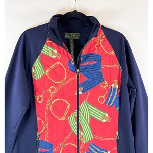 VINTAGE LRL Lauren Active Jacket Blue Full Zip Quilted Equestrian Stretch Large thumbnail 6