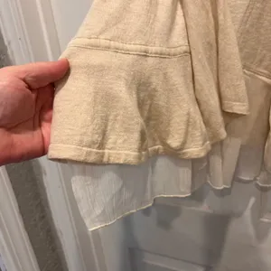 Angel of the North Beige Knit Cardigan‎ Sheer Ruffle Trim Open Front Women's L thumbnail 5