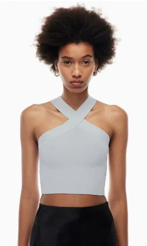 Aritzia Babaton Sculpt Knit Criss Cross Cropped Tank Cement Blue Gray thumbnail 1