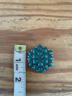 Vintage Teal Flower Southwestern Style Brooch Pendant thumbnail 7