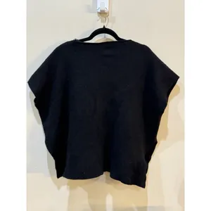 Vince Black Ribbed Poncho Cape Sweater Wool Cashmere Size XS Zipper Accent thumbnail 3