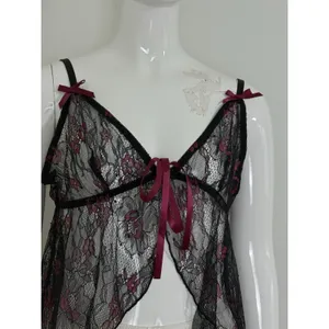 Women’s Whimsigoth Sleep Top Black Lace Babydoll Bows Floral Fairy Size XL thumbnail 4