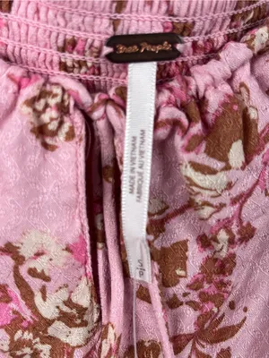 FREE PEOPLE Hilary Pink Floral Tie Closures Ruched Front Puff Sleeves Top Small thumbnail 3