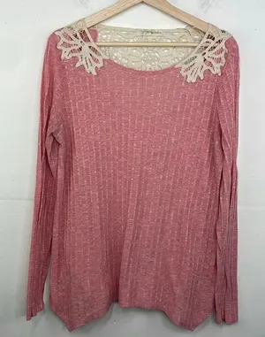 Rewind Boho Pink Crochet Detail Ribbed Long Sleeve top XL cottagecore thumbnail 1