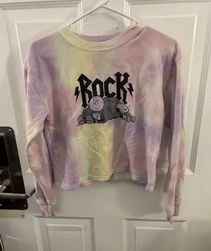 Peanuts, Charlie Brown, Snoopy Tie-Dye "ROCK" Graphic Pastel Sweatshirt - Sz S thumbnail 1