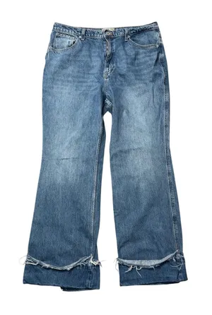 Free People We The Free Old‎ West Slouchy Wide Leg Jeans 33S Blue Raw Hem thumbnail 1
