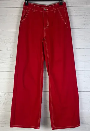 Shein red wide leg jeans womens size XS EUC thumbnail 1