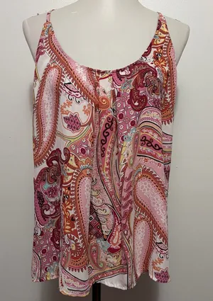 Rose & Thyme Tank Top Medium Pink Multi Paisley Racerback Boho Festival thumbnail 1