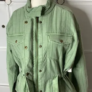 GAP Quilted Utility Belted Jacket In Green Dollar Size Medium thumbnail 10