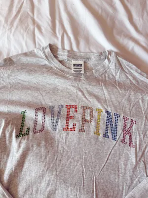 PINK Victoria’s Secret Light Grey Long Sleeve Tee Size XS thumbnail 3