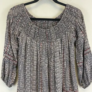 Anthropologie Black and Cream Off the Shoulder Lace Trim Western Boho Top Size S thumbnail 6