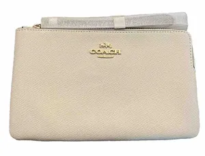 Coach New York Large Corner Zip Wristlet White Leather Gold Hardware NWT thumbnail 1