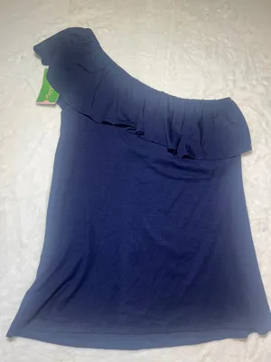 Lilly Pulitzer Navy One-Shoulder Ruffle Top thumbnail 5