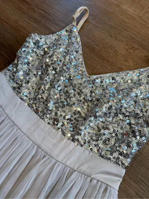 Haute Monde Silver Sequin Bodice with Light Gray Tulle Maxi Dress Size Small thumbnail 6
