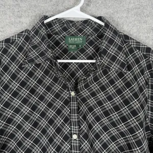 Lauren Ralph Lauren Size-1X Women's Shirt Long Sleeve Collared Top Black Plaid thumbnail 5