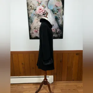 Elegant Vintage 90s Forever Black Fur-Trimmed Women's Sweater Coat! thumbnail 3