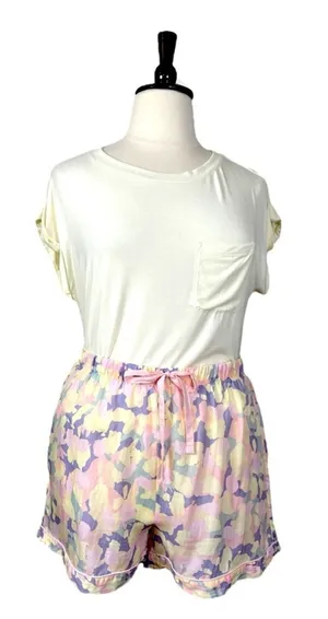 Stars Above Pajamas Sleepwear 3 Piece Short Tee Set Shirt Yellow Floral XL/XXL thumbnail 1