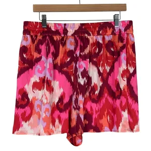 Bar III Abstract Ikat Print Tie Waist Shorts‎ Pink Red Boho Summer Size XL thumbnail 6