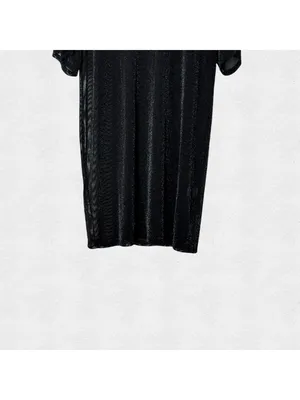 Sheer Mesh Metallic Black Midi Dress Large Glitter Beach Swim Cover Up Goth Alt thumbnail 3