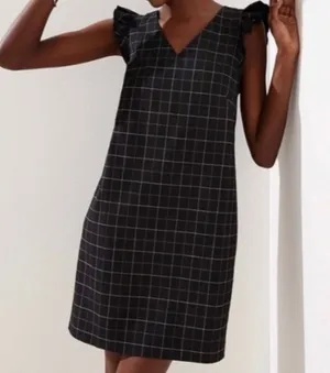 LOFT NWT Black Windowpane Plaid Flutter Sleeve Shift Mini‎ Dress 16 Plus $89 thumbnail 1
