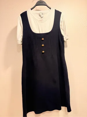 Maeve Navy/Ivory Twofer Double-Breasted Mini Dress Size XL with Gold Buttons thumbnail 2