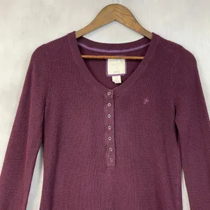 Y2K Aerie Waffle Knit Henley Top Women Large Cozy Stretch Bella Elena‎ Grunge thumbnail 3