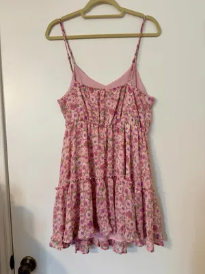 Altar’d State Pink Tiered Floral Mini Fit & Flare Dress Size Large thumbnail 4