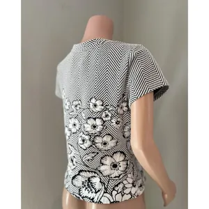 Maeve Anthropologie Floral Embroidered Blouse Shirt White Black Knitted Trim #29 thumbnail 7
