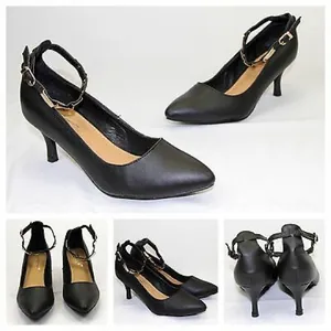 Leuven Alexander black pointed ankle strap heels Size 5.5 thumbnail 2